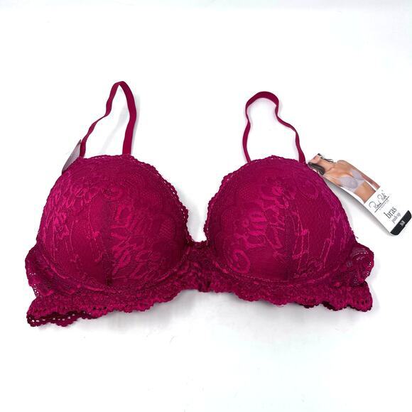 Rene Rofe Push Up Padded Bra Womens 36B Cherry Red Maroon Burgundy‎ Lace NWT - Picture 1 of 4